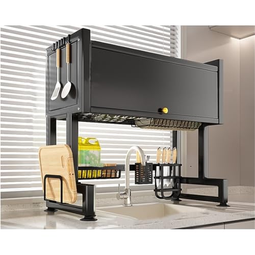 ACRaBoss Großes Abtropfgestell Mit Abdeckung Für Die Spüle, 95 cm Großer Küchen-Organizer, Platzsparendes Abtropfgestell Und Regal Mit Körben Für Utensilien – Schwarze Arbeitsplattenlösung/Black/75Cm von ACRaBoss