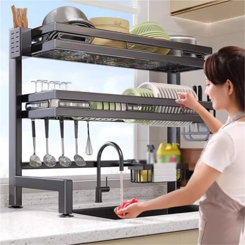 ACRaBoss Großes Abtropfgestell Über Der Spüle – 2-Stufiger Küchen-Organizer Aus Metall, Multifunktionale Aufbewahrungslösung Für Effizientes Trocknen Und Platzsparend/Black/75Cm/29In von ACRaBoss
