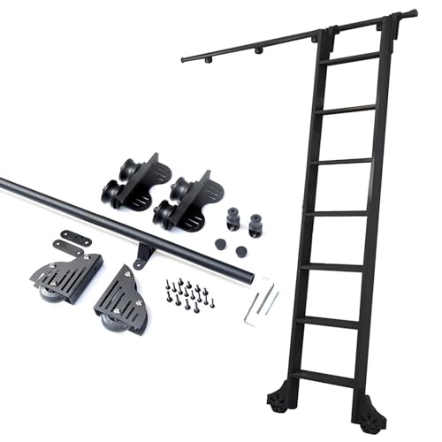 ACRaBoss Hardware-Kit Für Bibliotheksleitern Mit Rollfunktion Aus Rundem Rohr, Komplettes Schienenset Mit Bodenrollen, Langlebige Metallgleitschiene Für Den Innenbereich/6.6Ft/200Cm Track Kit von ACRaBoss