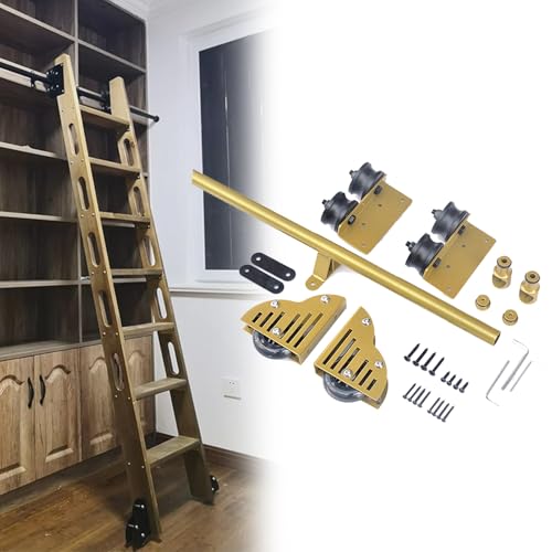 ACRaBoss Hardware-Kit Für Einziehbare Bibliotheksleitern Mit Rollen Für Zuhause/Büro, 1,0–6,1 M Verstellbare Schiene, Verschiebbare Leiterschiene Mit Bodenrollen (Ohne Leiter)/6.6Ft/200Cm Track Kit von ACRaBoss