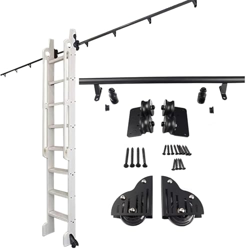 ACRaBoss Hardware-Kit Für Mobile Bibliotheksleitern, Verstellbare Gleitschiene, Inklusive Bodenrollen Mit Bremse Für Den Heim- Und Bürogebrauch (Ohne Leiter)/16Ft/488Cm Track Kit von ACRaBoss