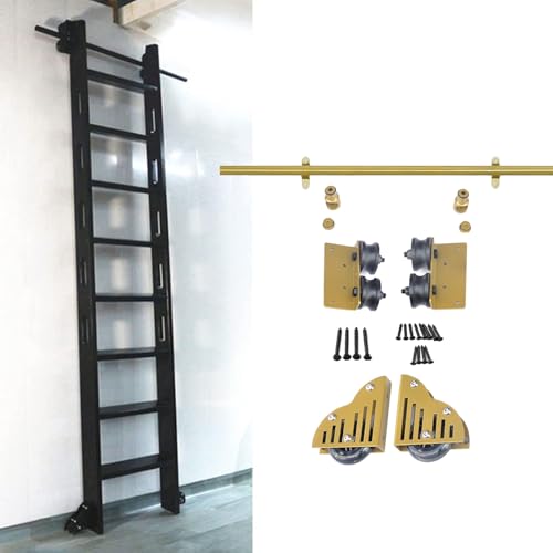 ACRaBoss Hardware-Kit Für Verschiebbare Bibliotheksleitern Aus Kohlenstoffstahl, Rollschiene Mit Bodenrollen Für Bücherregale, Wohn- Und Büroräume/8Ft/244Cm Track Kit von ACRaBoss