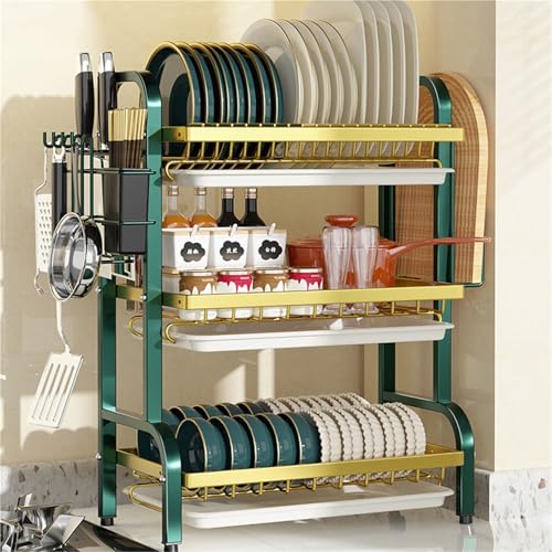 ACRaBoss Multifunktionales Geschirrregal Für Die Küche, Platzsparende Aufbewahrung Für Teller, Schüsseln, Geschirr Und Essstäbchen Mit Schneidebretthalter – Langlebiges Und Stilvolles Design/Green von ACRaBoss