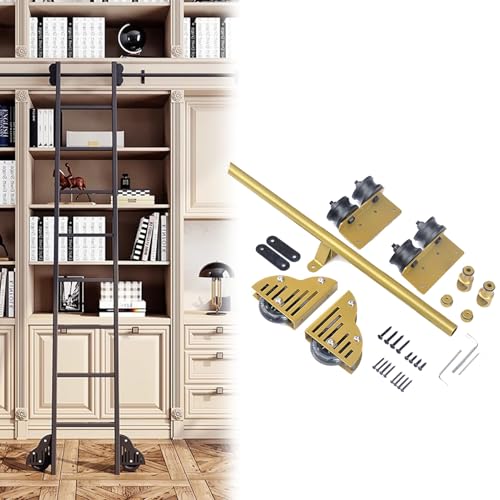 ACRaBoss Rollleiter-Hardware-Kit Ausdenem Rundrohr, Mobile Leiterschiene, Schienen-Kit Für Den Dachboden Zu Hause, Glatte Gleitrolle Mit Bodenrollen/8Ft/244Cm Track Kit von ACRaBoss