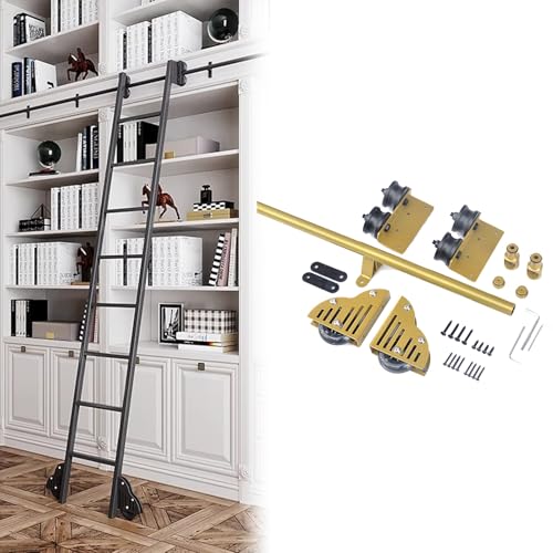 ACRaBoss Rollleiter-Hardware-Kit Für Bibliotheken, Perfekte Gleitleiterschiene,Dene Runde Rohrgleitschiene, Mobiles Leiterschienen-Kit Für Scheunentore (Ohne Leiter)/20Ft/610Cm Track Kit von ACRaBoss