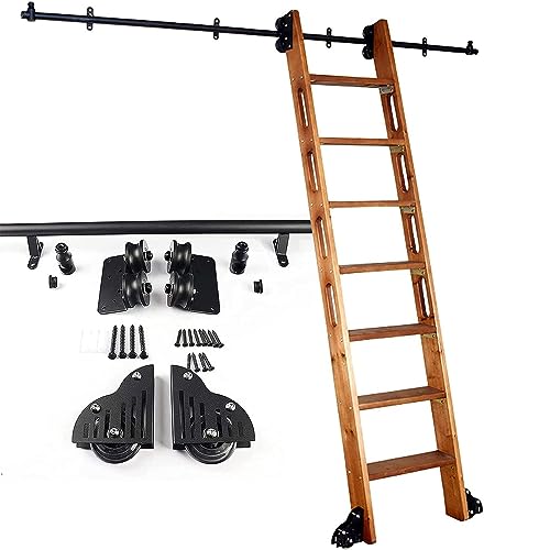 ACRaBoss Schwarzes Leiterschienen-Set, Schiebeleiter-Hardware-Set Für Bibliotheken, Schiebetür-Set Für Scheunen, Mobile Leiterschiene Mit Bodenrollenrad (Ohne Leiter)/Black/10Ft/300Cm Track Kit von ACRaBoss