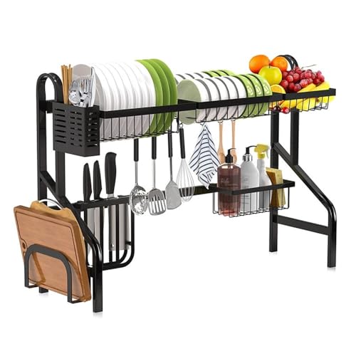 ACRaBoss Verstellbares Abtropfgestell Mit 2 Ebenen Über Der Spüle, 85–100 cm Großes Abtropfgestell Aus Edelstamit Haken Und Utensilienhalter, Platzsparender Küchen-Organizer/a von ACRaBoss