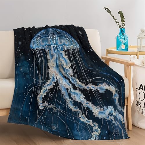 ACSMCQ Blau Kuscheldecke 150x200 cm Gemaltes Quallenmuster Flauschige Decke für Jungs Mädchen, Sherpa Decke Wohndecke Sofadecke Couchdecke Sofaüberwurf Tagesdecke für Bett/Sofa von ACSMCQ