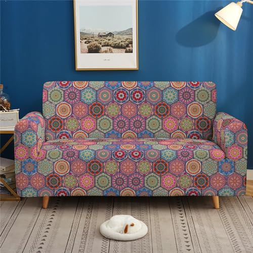 ACSMCQ Sofabezug 2 Sitzer böhmisches geometrisches Muster Sofa überzug Stretch Antirutsch Sofabezug Spandex Couch überzug Anti-Rutsch Waschbar Sofa Protection Cover Schonbezug Couch von ACSMCQ