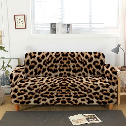 ACSMCQ Sofabezug 3 Sitzer tierischer brauner Leopardenmuster Sofa überzug Stretch Antirutsch Sofabezug Spandex Couch überzug Anti-Rutsch Waschbar Sofa Protection Cover Schonbezug Couch von ACSMCQ