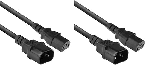 ACT Kaltgerätekabel 1,8m, C13 auf C14 Kaltgerätekabel Verlängerung, IEC Stecker auf Buchse 3 Pin - AK5030 Schwarz (Packung mit 2) von ACT