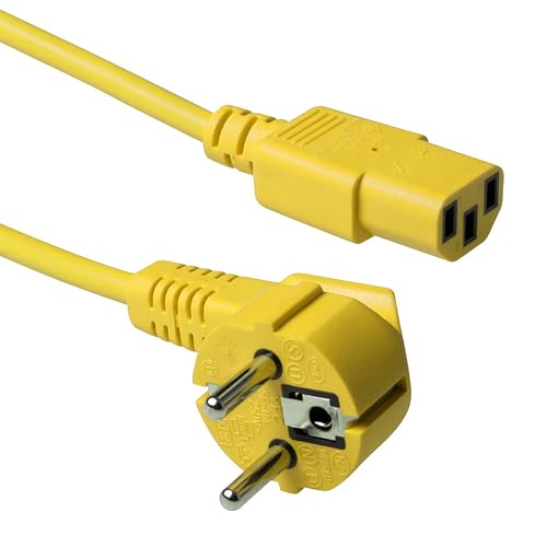 ACT Kaltgerätekabel 1.2m, C13 Kabel, PC Stromkabel, CEE 7/7 auf C13 3 Pin – Schutzkontakt gewinkelt - AK5141 Gelb von ACT