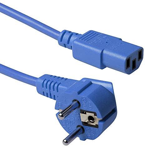ACT Kaltgerätekabel 1.8m, C13 Kabel, PC Stromkabel, CEE 7/7 auf C13 3 Pin – Schutzkontakt gewinkelt - AK5134 Blau von ACT