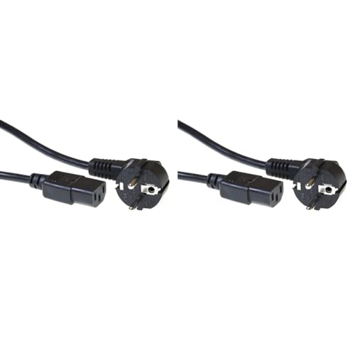 ACT Kaltgerätekabel 5m, C13 Kabel, PC Stromkabel, CEE 7/7 auf C13 3 Pin – Schutzkontakt gewinkelt - AK5016 Schwarz (Packung mit 2) von ACT