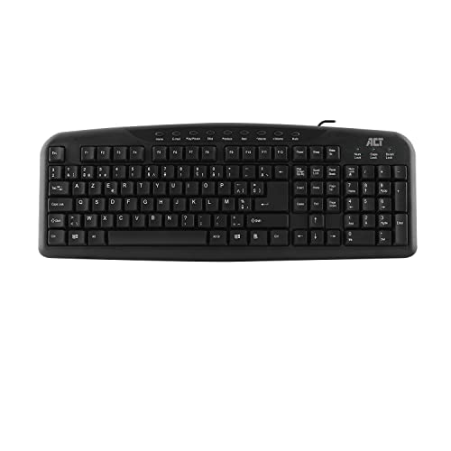 ACT Tastatur kabelgebunden, Full Size Geräuschlose Keyboard AZERTY (BE Layout), 9 Multimedia Tasten, USB Plug & Play – AC5405 von ACT