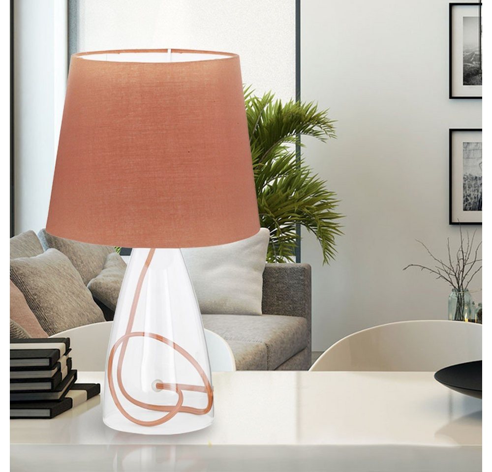 WOFI LED Tischleuchte, Leuchtmittel inklusive, Warmweiß, 3 Watt LED Design Tisch Lampe Glas klar Stoff Schirm braun Beleuchtung von WOFI