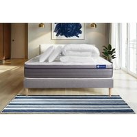 Komplettpaket Bett - Matratze 140x200 cm + Boxspringbett mit Lattenrost (im Set) + 2 Kopfkissen + Bettdecke - Actiflex Zen von ACTISOM