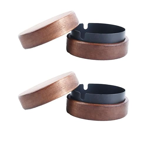 Hölzern Windaschenbecher, Aschenbecher mit Deckel, Aschenbecher, Winddichter Geruchsdicht, Gelten Bar, Büro, Wohnzimmer, Die Party, (Schwarz，2Stück) von ACTIUSIS