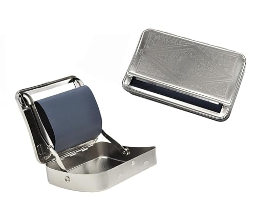Zigaretten Rollbox,Edelstahl Zigarettenroller, Zigarettendrehmaschine Mit Tabak-Fach Etui,Silber,2 Stück 70mm Drehmaschine Zigaretten von ACTIUSIS