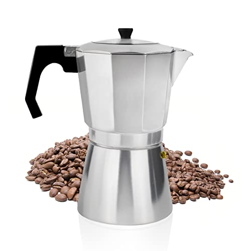 ACTIV CUISINE Espressokocher 6 Tassen aus Aluminium, Espressokanne Espresso Mokka Maker Mokkakanne italienische Kaffeekocher mit transparenter Deckel, 300 ml von ACTIV CUISINE