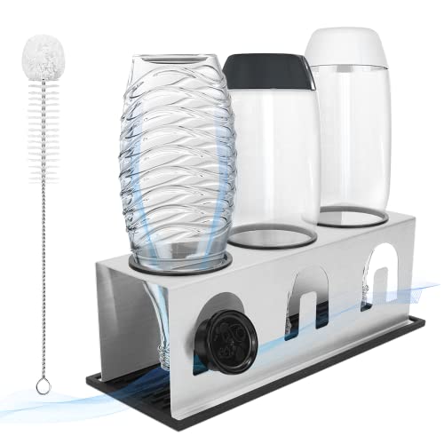 ACTIV CUISINE Flaschenhalter für Sodastream Duo Crystal Flaschen, 3er Edelstahl Abtropfhalter, Abtropfständer Abtropfgestell mit Schutzringe, Abtropfmatte, Deckelhalter und Flaschenbürste von ACTIV CUISINE