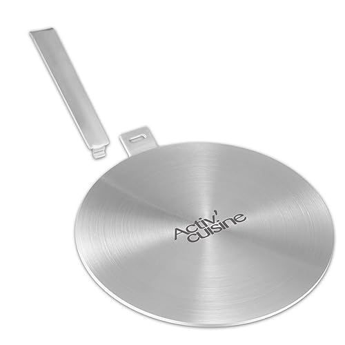 ACTIV CUISINE Induktion Adapterplatte 20cm Induktionsadapterplatte mit abnehmbarem Edelstahlgriff Moka Induktionskochteller Adapter für die Verwendung von Kaffeekannen auf Induktionskochfelder von ACTIV CUISINE