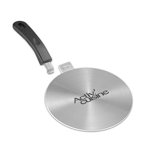 ACTIV CUISINE Induktion Adapterplatte Induktionsadapterplatte mit abnehmbarem Griff Moka Induktionskochteller Adapter für die Verwendung von Kaffeekannen auf Induktionskochfelder Edelstahl, 14 cm von ACTIV CUISINE