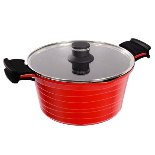 ACTIV CUISINE Kochtopf Induktion 24 cm Suppentopf Aluminiumguss mit Glasdeckel, Ofenfest, PFOA-Frei Antihaft-beschichteter Bratentopf Pastatopf, mit Abnehmbaren Silikonhandschuhen, 4,5 Liter, Rot von ACTIV CUISINE