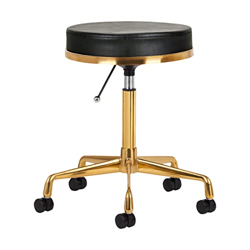 ACTIVESHOP Kosmetikhocker Hocker Schwarz Gold Metall Kunstleder Sitz H4 Höhe 47-60 cm Breite 33 cm Rollhocker Drehhocker Arbeitshocker Kosmetikstuhl Friseurhocker Klassisch Tufted von ACTIVESHOP