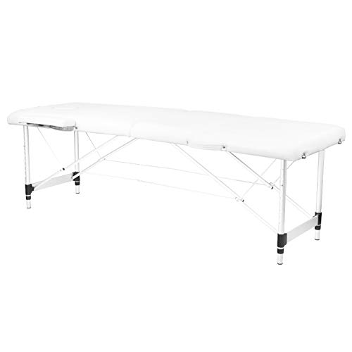 Activeshop Massageliege Klappbar Massagetisch Kosmetikliege Behandlungsliege Massage Table Komfort mit 2 Zonen höhenverstellbaren Aluminium-Füßen und Premium-PU-Leder mit Tragetasche Weiss von ACTIVESHOP