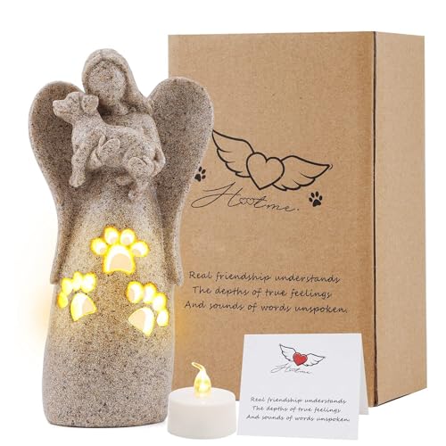ACTLATI Sandstone Engel der Freundschaft, Hundeengel Figuren Kerzenhalter Statue mit flackernder LED-Kerze, Hunde-Gedenkgeschenke, Haustier-Verlust-Geschenke, geformte, handbemalte Figur von ACTLATI