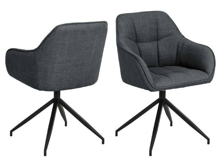 ACTONA GROUP Armlehnstuhl Brenda Esszimmerstuhl, Polsterstuhl, Drehfunktion, Armlehne, Stoff, Quadratnähten, schwarzen Metallbeinen, grau, dunkelgrau von ACTONA-GROUP