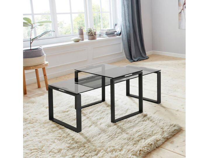 ACTONA GROUP Couchtisch Karolina (Set, 2-St), aus rauchfarbigen Glas und schönem pulverbeschichtetem Metallgestell, schwarz von ACTONA-GROUP