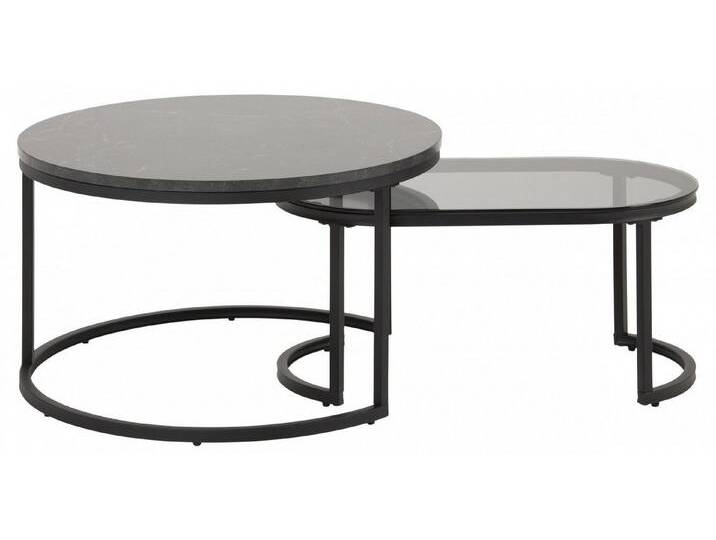 ACTONA GROUP Couchtisch Spiro, Bestseller! Tisch-set, 2-teilig, 1 rund & 1 oval, Scandi-Stil (2-St., Wohnzimmertisch, OTTOs Choice), Glas & Schwarzes Marmor-look Tischplatten von ACTONA-GROUP