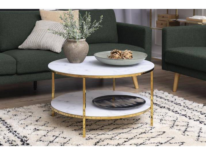 ACTONA GROUP Couchtisch in weiss, gold, Glas, Stahl - 45x80cm (HxD) von ACTONA-GROUP