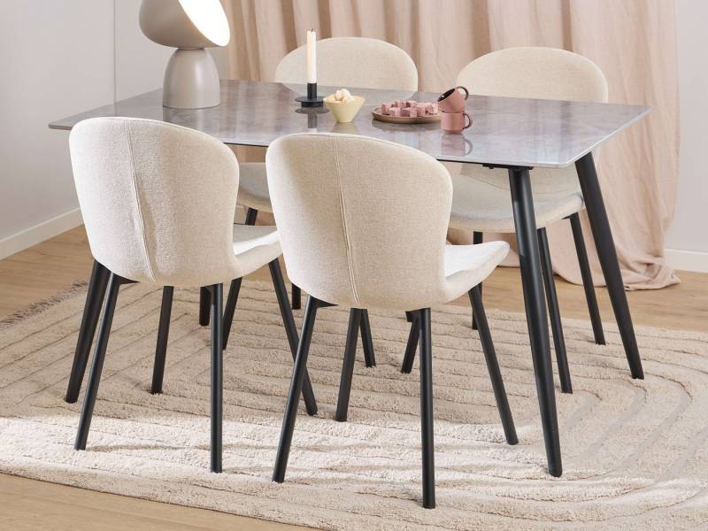 ACTONA GROUP Esszimmer-Set Essgruppe, Speisetisch mit Stühlen, (Komplett-Set, 5-St., 1x Tisch + 4x Stühle), Rechteckig Esstisch + 4x Stühle, grau keramik, beige,140x80x75cm von ACTONA GROUP
