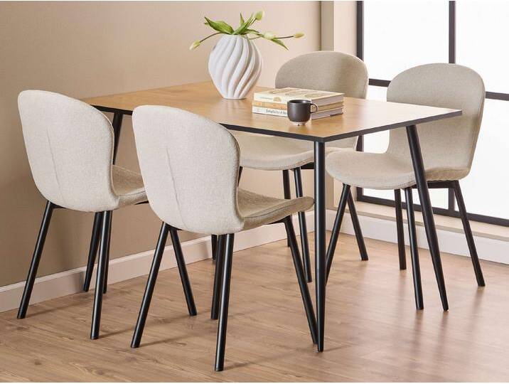 ACTONA GROUP Esszimmer-Set Esspruppe, Speisetisch mit Wohnzimmerstühlen, (Komplett-Set, 5-St., 1x Tisch + 4x Stuhle), Rechteckig Esstisch + 4x Stühle, Wildeiche Melamin, beige von ACTONA-GROUP