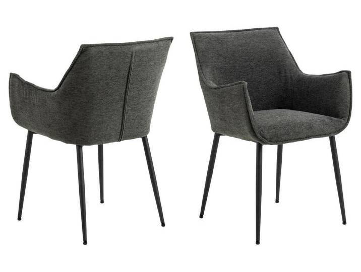 ACTONA GROUP Esszimmerstuhl Bonita (Set), Stuhl mit Armlehne, Stoff Apia dunkelgrau, 2 Stück im Lieferumfang, grau schwarz von ACTONA-GROUP