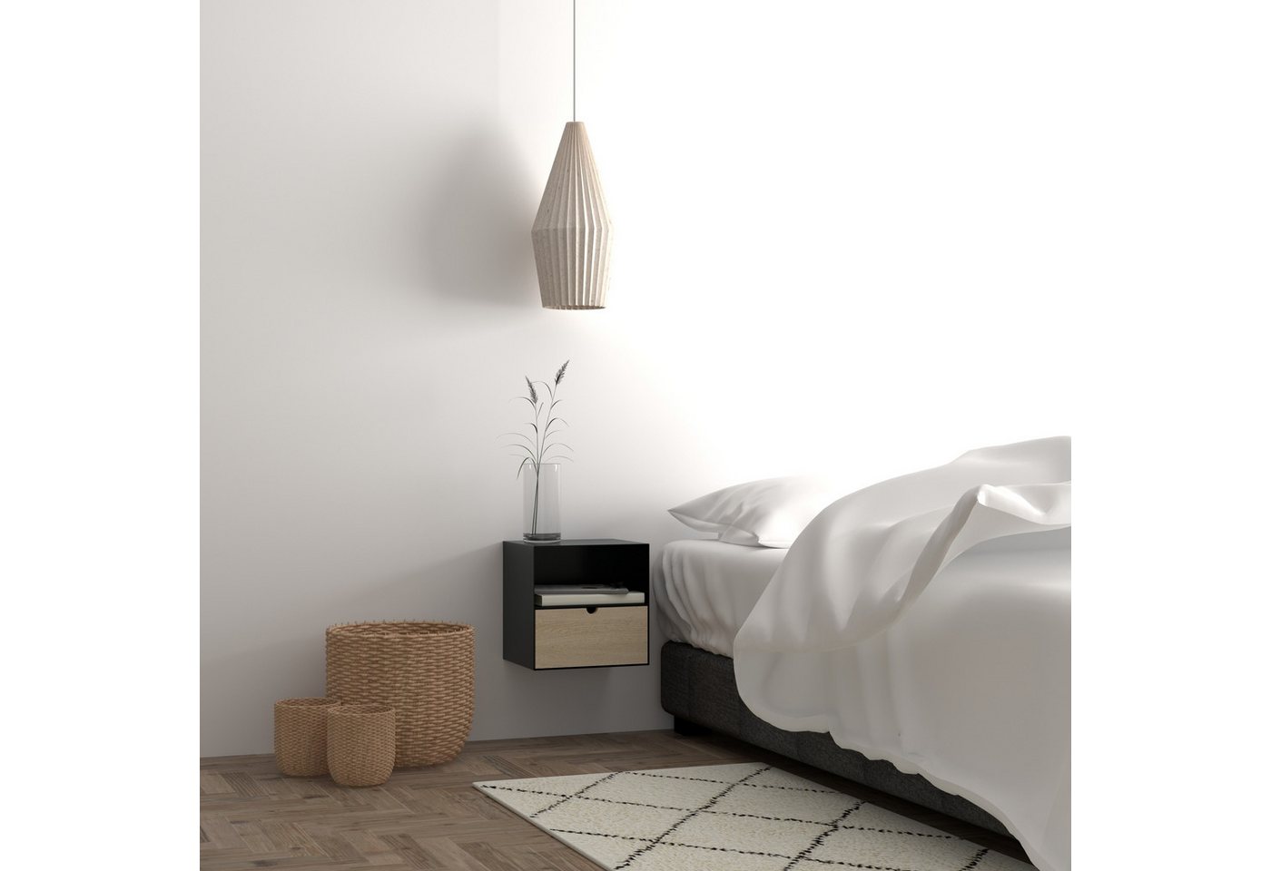 ACTONA GROUP Nachtkommode in schwarz, Stahl, Bambus - 30x30x25cm (BxHxT) von ACTONA GROUP