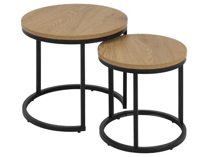 ACTONA GROUP Satztisch (2er-Set) in Wildeiche; schwarz, MDF, Stahl - 45x40x45 (BxHxT) (2er-Set, Einzelmaße: Ø45x40 cm, Ø35x35 cm), schwarz von ACTONA-GROUP