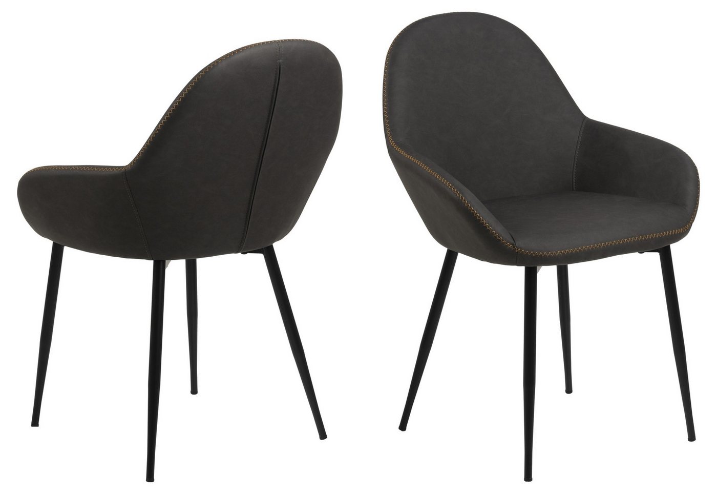 ACTONA GROUP Schalenstuhl (2er-Set) in Grau, Polyurethan, Stahl - 60x85x57,5 (BxHxT) (2er-Set) von ACTONA GROUP