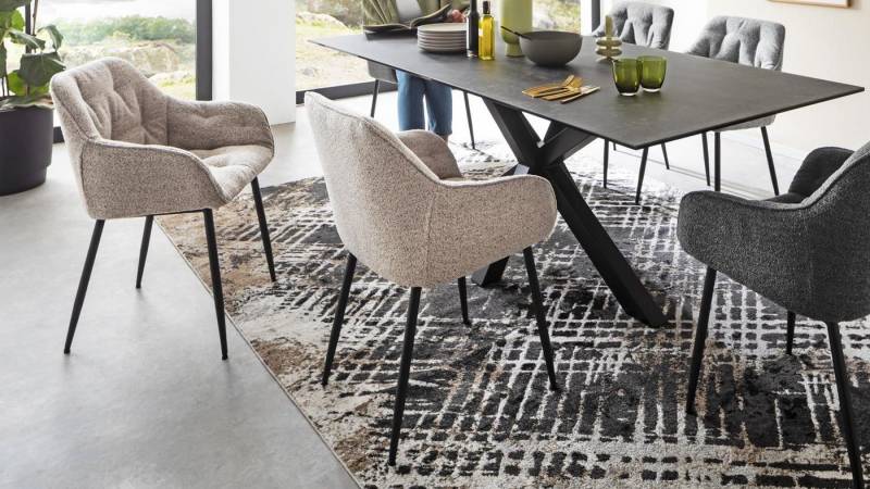 ACTONA GROUP Stuhl 2er Set Stuhl Brooke Armlehnstuhl beige Metallgestell schwarz von ACTONA GROUP