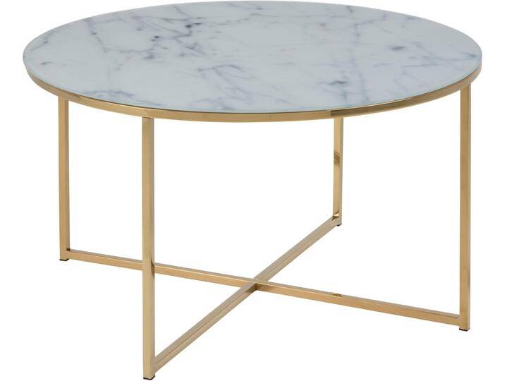 Couchtisch ACTONA GROUP Alina , gold (weiß, goldfarben), B:80cm H:45cm T:80cm, Tische, mit Marmorprint auf der matten Glasplatte und einem Metallgestell von ACTONA-GROUP