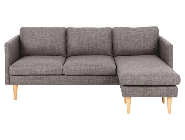 Ecksofa ACTONA GROUP Milly , grau (graubraun), B:201cm H:84cm T:132cm, 100% Polyester, Sofas, Breite 201 cm, Recamiere links oder rechts, Struktur, Füße Eiche von ACTONA-GROUP