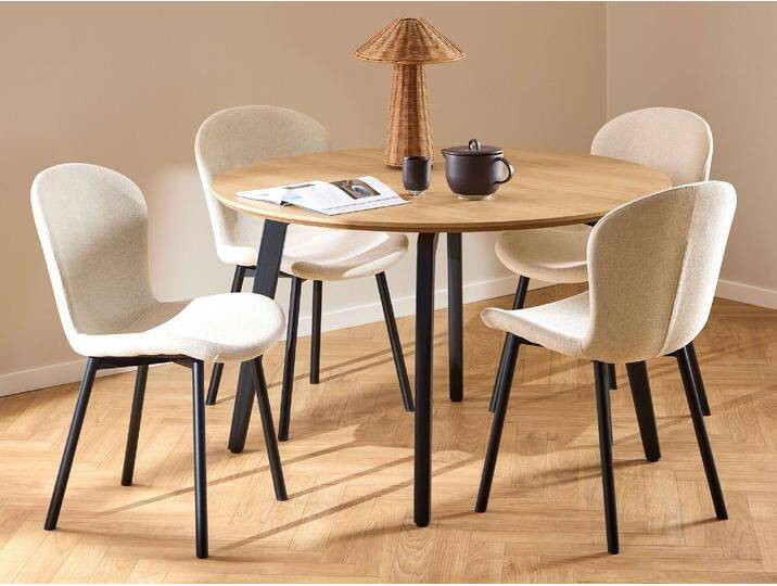 Esszimmer-Set ACTONA GROUP Essgruppe, Speisetisch mit Wohnzimmerstühlen , schwarz (matt schwarz), B:120cm H:75cm T:120cm, Polyester, Kastenmöbel-Sets, 1x Tisch + 4x Stühle von ACTONA-GROUP