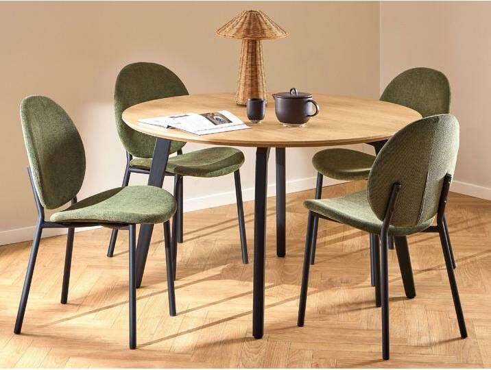Esszimmer-Set ACTONA GROUP Essgruppe, Speisetisch mit Wohnzimmerstühlen , schwarz (matt schwarz), B:120cm H:75cm T:120cm, Polyester, Kastenmöbel-Sets, 1x Tisch + 4x Stühle von ACTONA-GROUP