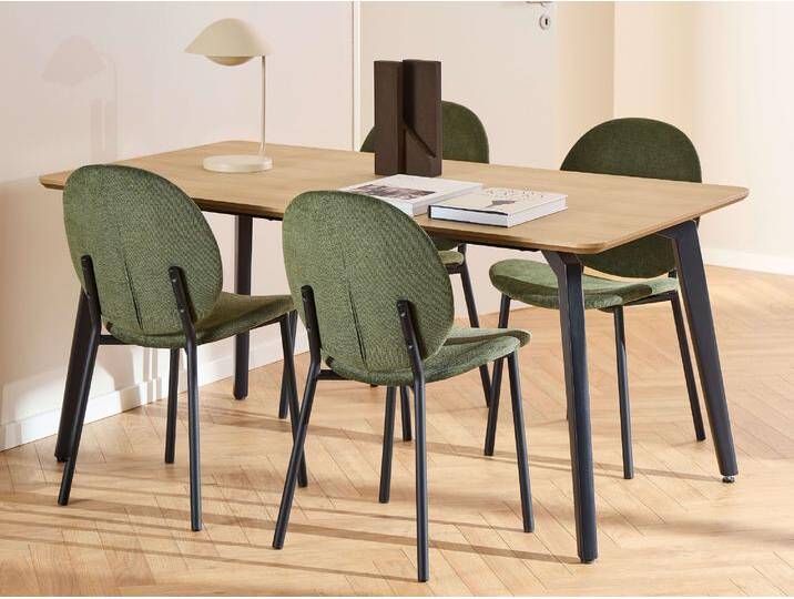 Esszimmer-Set ACTONA GROUP Essgruppe, Speisetisch mit Wohnzimmerstühlen , schwarz (matt schwarz), B:160cm H:75cm T:90cm, Polyester, Kastenmöbel-Sets, 1x Tisch + 4x Stühle von ACTONA-GROUP