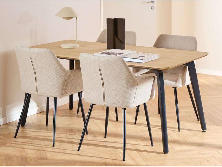 Esszimmer-Set ACTONA GROUP Essgruppe, Speisetisch mit Wohnzimmerstühlen , schwarz (matt schwarz), B:160cm H:75cm T:90cm, Polyester, Kastenmöbel-Sets, 1x Tisch + 4x Stühle von ACTONA-GROUP