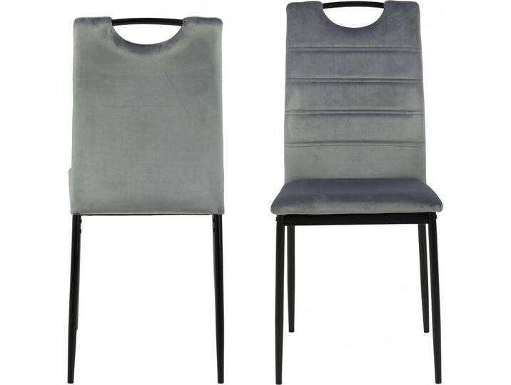 Esszimmerstuhl ACTONA GROUP Dia , grau (dunkelgrau), B:43,5cm H:91,5cm T:53cm, 100% Polyester und Metall, Stühle, Esszimmerstuhl Dia (Set, 4 St) in grau Samtvelours, mit Handgriff von ACTONA-GROUP