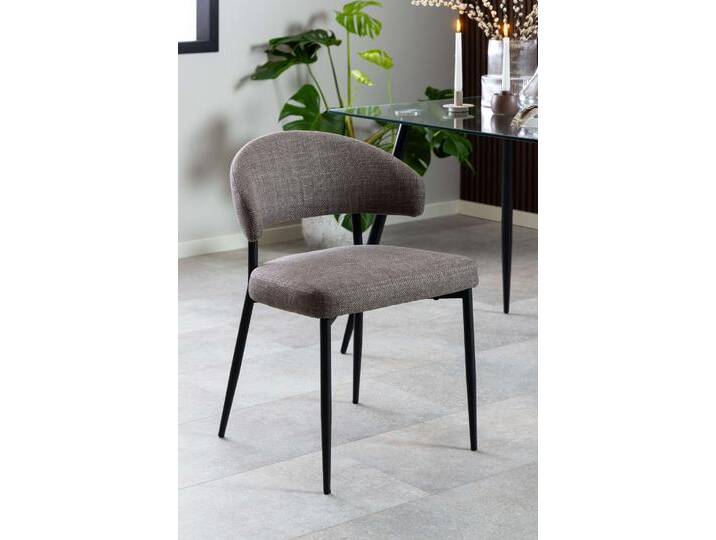 Esszimmerstuhl ACTONA GROUP Edina – Esszimmerstuhl, Stuhl, 2er-Set, weicher Stoff, pflechteleicht , braun (graubraun), B:56cm H:77cm T:55cm, 100% Polyester, Stühle, Stoff, schwarze Stahlbeine, 2er-Set von ACTONA-GROUP